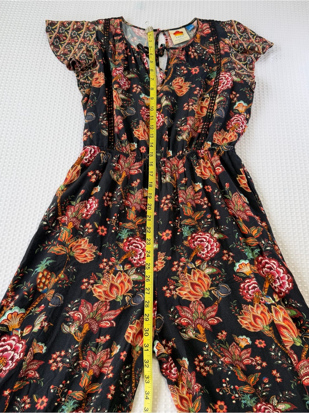 Farm Rio Lillian Wide-Leg Jumpsuit Black Floral Print Flutter Sleeve Lace Size S - Picture 10 of 16